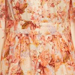 مملوكة مسبقًا Zimmermann Pink/White Floral Print Linen Short Dress L