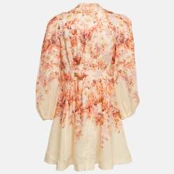 مملوكة مسبقًا Zimmermann Pink/White Floral Print Linen Short Dress L