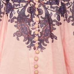 مملوكة مسبقًا Zimmermann Pink Paisley Print Ramie Tiggy Billow Blouse M