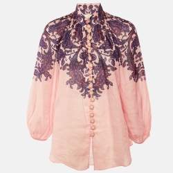مملوكة مسبقًا Zimmermann Pink Paisley Print Ramie Tiggy Billow Blouse M