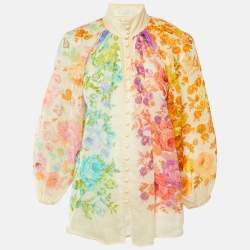Pre Owned Zimmermann Multicolor Floral Print Ramie Raie Billow Blouse M