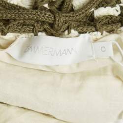 Pre Owned Zimmermann Olive Green/Cream Crochet Devi Ruffled Midi Dress S
