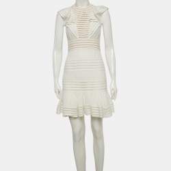 Pre Owned Zimmermann White Cotton & Lace Ruffled Mini Dress M