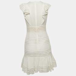 Pre Owned Zimmermann White Cotton & Lace Ruffled Mini Dress M