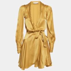 مملوكة مسبقًا فستان زيمرمان ميني بلفة حرير ذهبي بكشكش مقاس صغير