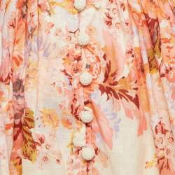 مملوكة مسبقًا Zimmermann Pink/White Floral Print Linen Devi Plunge Mini Dress S