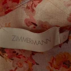 مملوكة مسبقًا Zimmermann Pink/White Floral Print Linen Devi Plunge Mini Dress S