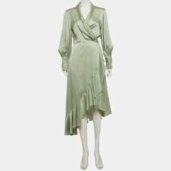 Pre Owned Zimmermann Pastel Green Silk Wrap Mini Dress M