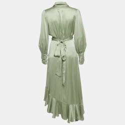 Pre Owned Zimmermann Pastel Green Silk Wrap Mini Dress M