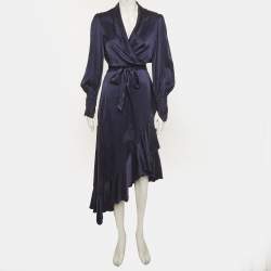 مملوكة مسبقًا Zimmermann Navy Blue Silk Wrap Mini Dress M