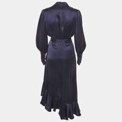 مملوكة مسبقًا Zimmermann Navy Blue Silk Wrap Mini Dress M