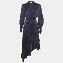 مملوكة مسبقًا Zimmermann Navy Blue Silk Wrap Mini Dress M