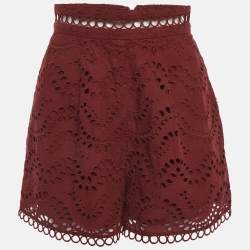 Pre Owned Zimmermann Burgundy Broderie Anglaise Shorts M