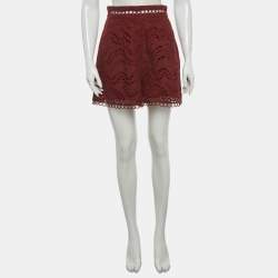 Pre Owned Zimmermann Burgundy Broderie Anglaise Shorts M