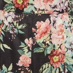 Pre Owned Zimmermann Black Floral Print Linen Top and Pants Set XS/S