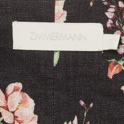 Pre Owned Zimmermann Black Floral Print Linen Top and Pants Set XS/S