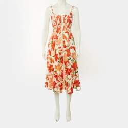 Pre Owned Zimmermann White Floral Printed Linen Tranquility Midi Dress XS