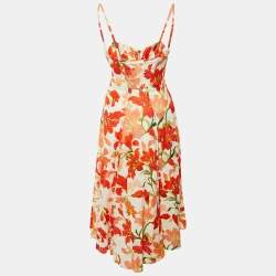 Pre Owned Zimmermann White Floral Printed Linen Tranquility Midi Dress XS