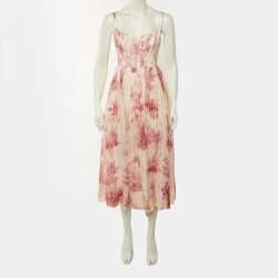 Pre Owned Zimmermann White & Pink Printed Cotton Corset Midi Dress XS