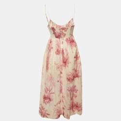 Pre Owned Zimmermann White & Pink Printed Cotton Corset Midi Dress XS