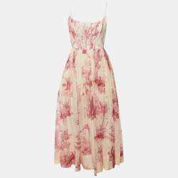 Pre Owned Zimmermann White & Pink Printed Cotton Corset Midi Dress XS