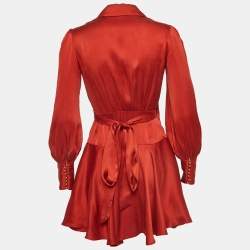 مملوكة مسبقًا Zimmermann Red Satin Ruffle Wrap Mini Dress XS