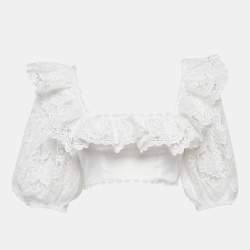 Pre Owned Zimmermann White Lace Lulu Poplin Crop Top S
