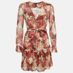 مملوكة مسبقًا Zimmermann Red Floral Print Silk Mini Dress S