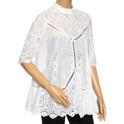 Pre Owned Zimmermann White Eyelet Cotton Scalloped Hem Detailed Blouse S