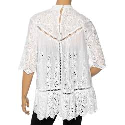 Pre Owned Zimmermann White Eyelet Cotton Scalloped Hem Detailed Blouse S
