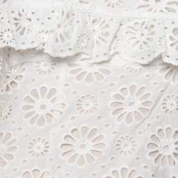 Pre Owned Zimmermann White Eyelet Cotton Scalloped Trim Tiered Primrose Midi Dress XS