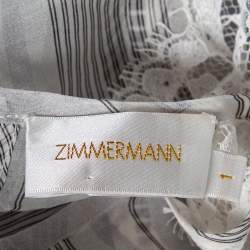 Pre Owned Zimmermann Grey/Blue Striped Cotton Havoc Lace Trimmed Shirt And Shorts Set S