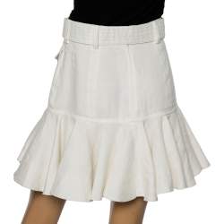 Pre Owned Zimmermann White Linen Ruffled Hem Detail Super Eight Mini Skirt S