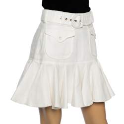 Pre Owned Zimmermann White Linen Ruffled Hem Detail Super Eight Mini Skirt S