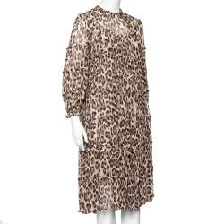 مملوكة مسبقًا Zimmermann Brown Animal Printed Silk Chiffon Tiered Midi Dress M