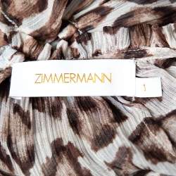 مملوكة مسبقًا Zimmermann Brown Animal Printed Silk Chiffon Tiered Midi Dress M