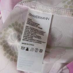 Pre Owned Zimmermann Pink Floral Printed Silk Ruffled Blouse S