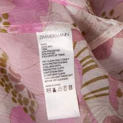 Pre Owned Zimmermann Pink Floral Printed Silk Ruffled Blouse S