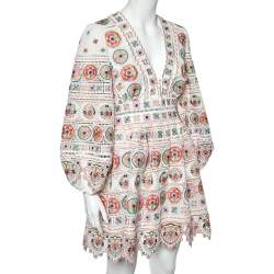 Pre Owned Zimmermann Multicolour Embroidered Cotton Pleated Plunge Dress S