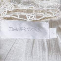 Pre Owned فستان زيمرمان دانتيل وقطن أبيض حافة مزينة منفوشة متوسطة الطول مقاس متوسط (ميديوم)