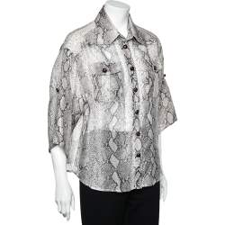 Pre Owned Zimmermann Beige Snake Printed Linen & Silk Corsage Safari Shirt S