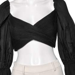 Pre Owned Zimmermann Black Mesh Plissé Pleated Balloon Sleeve Crop Top M