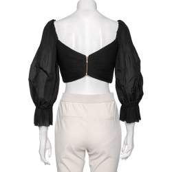 Pre Owned Zimmermann Black Mesh Plissé Pleated Balloon Sleeve Crop Top M