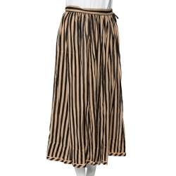Pre Owned Zimmermann Beige & Black Striped Cotton Midi Skirt S