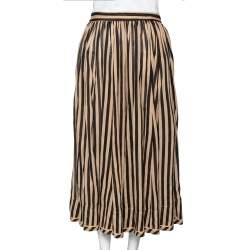 Pre Owned Zimmermann Beige & Black Striped Cotton Midi Skirt S