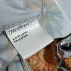 Pre Owned Zimmermann Grey Floral Printed Ruffled Trim Detailed Dress M