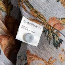 Pre Owned Zimmermann Grey Floral Printed Ruffled Trim Detailed Dress M