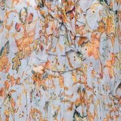 Pre Owned Zimmermann Grey Floral Printed Ruffled Trim Detailed Dress M