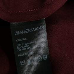Pre Owned Zimmermann Burgundy Silk Ruffled Asymmetrical Wrap Dress L