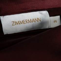 Pre Owned Zimmermann Burgundy Silk Ruffled Asymmetrical Wrap Dress L
